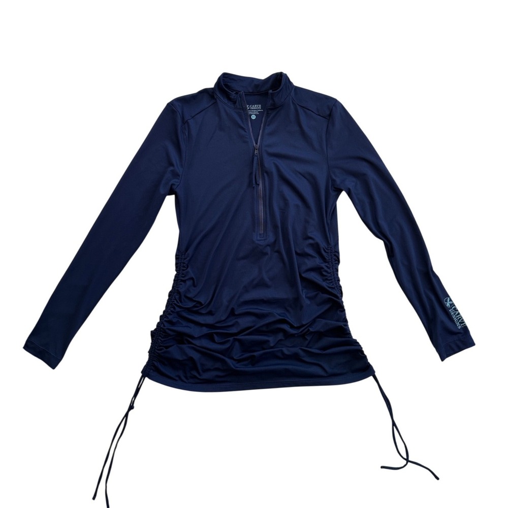 Carve Designs Rash Guard Women XS Navy Blue Ruched Half Zip Long Sleeve Swim Top